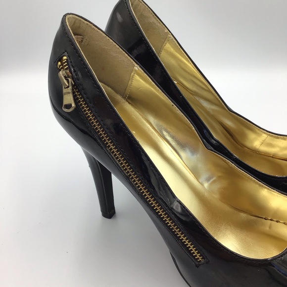 Styluxe Black Heels with Gold Zippers. Sleek and Elegant. Size 8 - Picture 5 of 16